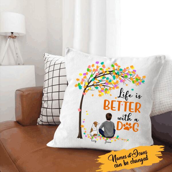 Life Is Better With A Dog Personalized T-Shirt, Mug, Poster, Canvas Throw Pillow, Canvas, Best Gifts For Dad And Dog Lovers