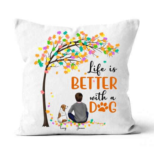 Life Is Better With A Dog Personalized T-Shirt, Mug, Poster, Canvas Throw Pillow, Canvas, Best Gifts For Dad And Dog Lovers