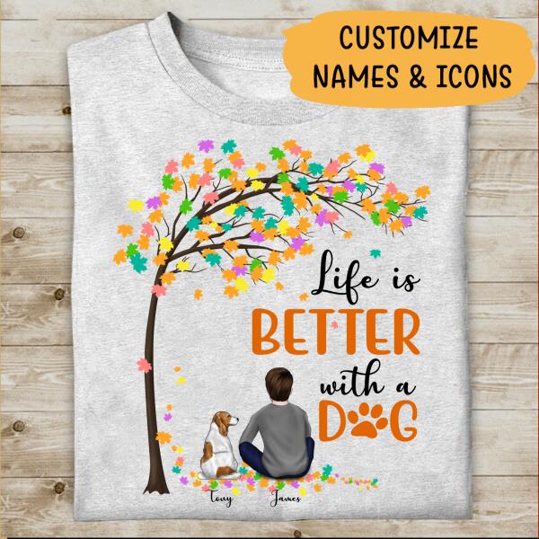 Life Is Better With A Dog Personalized T-Shirt, Mug, Poster, Canvas Throw Pillow, Canvas, Best Gifts For Dad And Dog Lovers