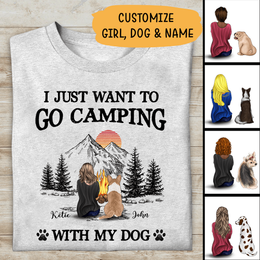 I Just Want To Go Camping With My Dog Personalized T-shirt For Dog Lovers Mom Friends