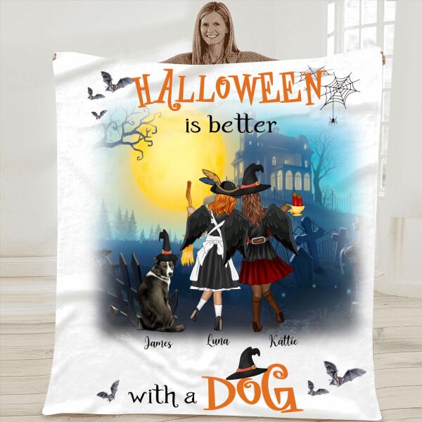Halloween Is Better With A Dog Personalized T-Shirt, Mug, Canvas Throw Pillow, Blanket, Poster, Best Gifts For Friends, Dog Lovers And Halloween Occasion