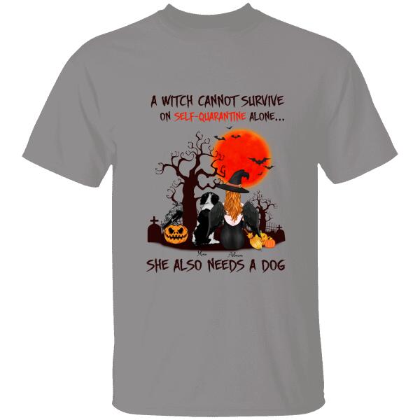 A Witch Cannot Survive On Self-quarantine Alone, She Also Needs A Dog Personalized T-shirt, Mug, Blanket, Poster, Canvas Throw Pillow, Bests Gifts For Halloween Occasion