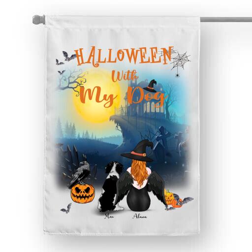 Halloween With My Dog Personalized T-shirt, Mug, Blanket, Poster, Canvas Throw Pillow, Best Gifts For Dog Lovers And Halloween Occasion