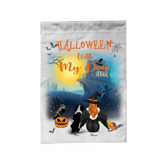 Halloween With My Dog Personalized T-shirt, Mug, Blanket, Poster, Canvas Throw Pillow, Best Gifts For Dog Lovers And Halloween Occasion