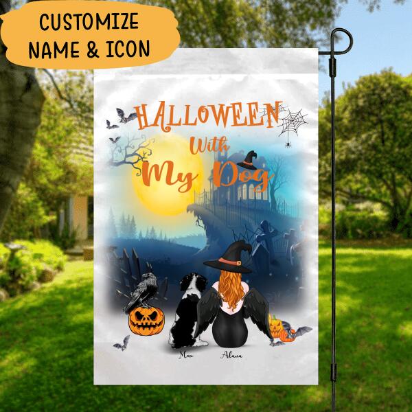 Halloween With My Dog Personalized T-shirt, Mug, Blanket, Poster, Canvas Throw Pillow, Best Gifts For Dog Lovers And Halloween Occasion