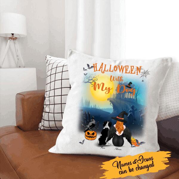 Halloween With My Dog Personalized T-shirt, Mug, Blanket, Poster, Canvas Throw Pillow, Best Gifts For Dog Lovers And Halloween Occasion