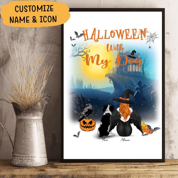 Halloween With My Dog Personalized T-shirt, Mug, Blanket, Poster, Canvas Throw Pillow, Best Gifts For Dog Lovers And Halloween Occasion