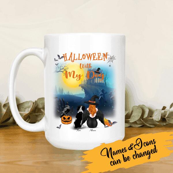 Halloween With My Dog Personalized T-shirt, Mug, Blanket, Poster, Canvas Throw Pillow, Best Gifts For Dog Lovers And Halloween Occasion