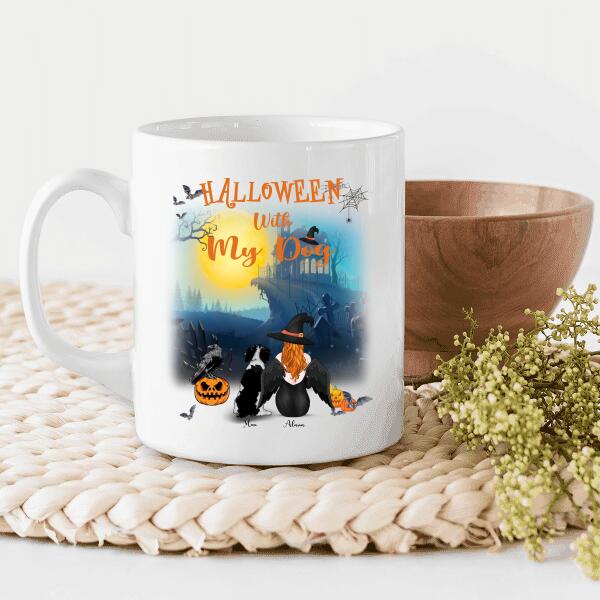 Halloween With My Dog Personalized T-shirt, Mug, Blanket, Poster, Canvas Throw Pillow, Best Gifts For Dog Lovers And Halloween Occasion