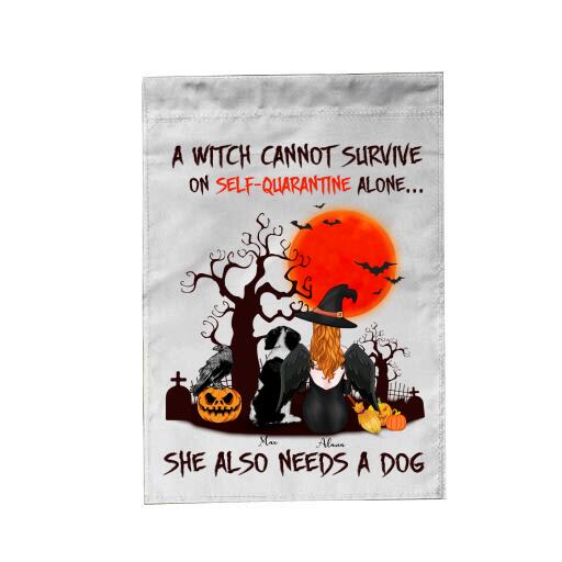 A Witch Cannot Survive On Self-quarantine Alone, She Also Needs A Dog Personalized T-shirt, Mug, Blanket, Poster, Canvas Throw Pillow, Bests Gifts For Halloween Occasion