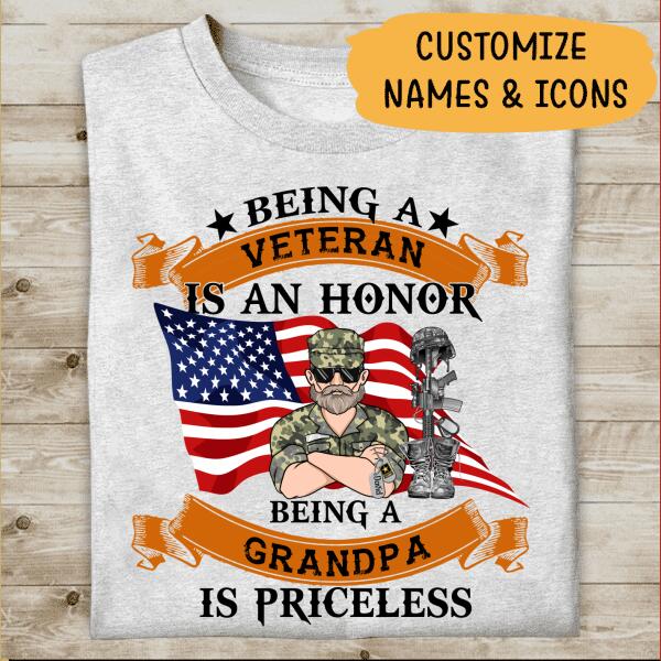 Being A Veteran Is An Honor Being A Grandpa Is Priceless Personalized T-shirt, Mug, Best Gifts For Veterans Day