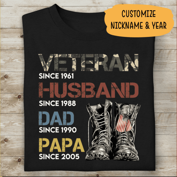Veteran Husband Dad Papa Personalized T-shirt For Papa Dad Grandpa
