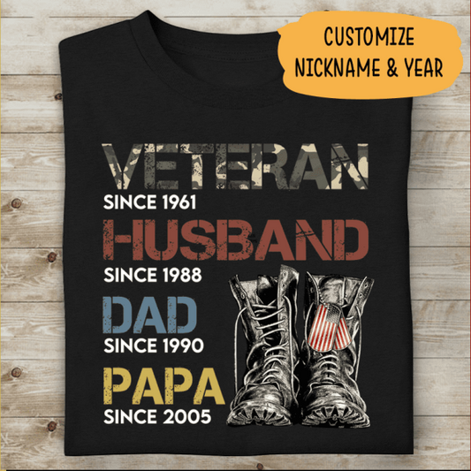 Veteran Husband Dad Papa Personalized T-shirt For Papa Dad Grandpa
