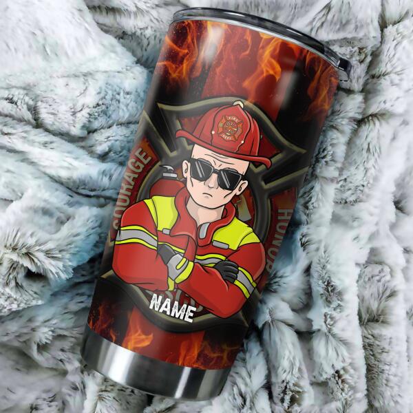 I'm A Grumpy Old Firefighter I Gotta Ask My Wife Personalized Tumbler, Best Gift For Firefighter