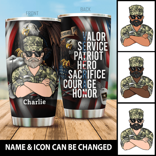 Vailor Service Patriot Hero Sacrifice Courage Honor Veteran Personalized Tumbler Special Gift For Dad Papa Grandpa