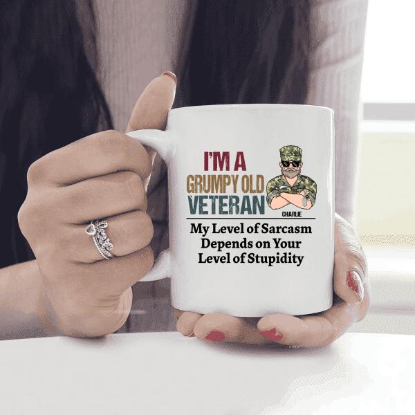 I'm A Grumpy Old Veteran My Level Of Sarcasm Personalized T-Shirt, Mug, Best Gifts For Veterans Day