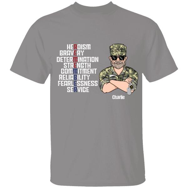 Remember Heroism Bravery Determination Strength Commitment Personalized T-shirt, Best Gift For Veterans Occasion
