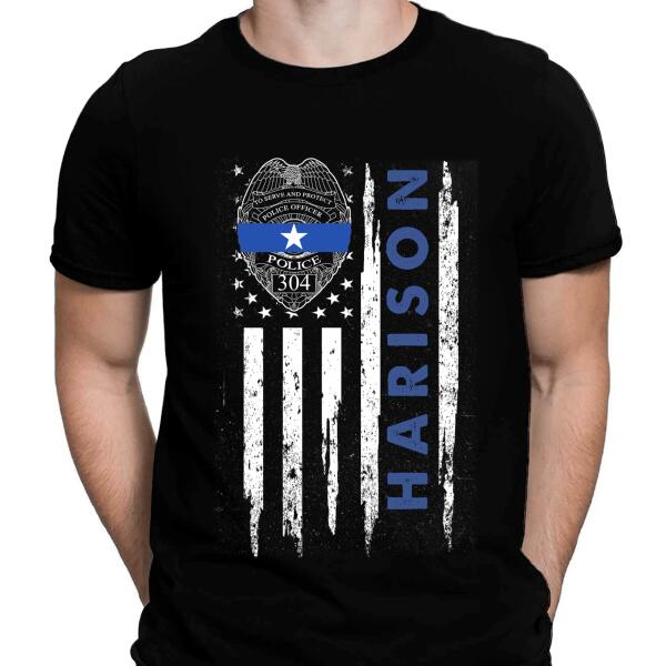 Thin Blue Line  Police Name Personalized T-Shirt, Best Gifts For Police Officers