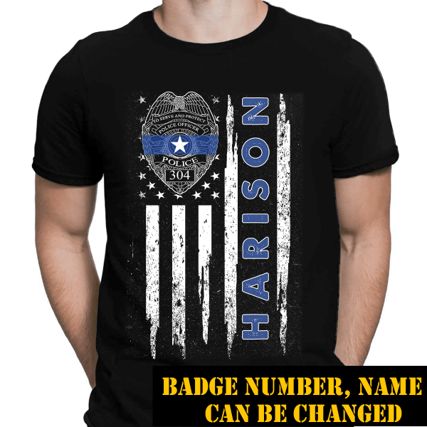 Thin Blue Line  Police Name Personalized T-Shirt, Best Gifts For Police Officers