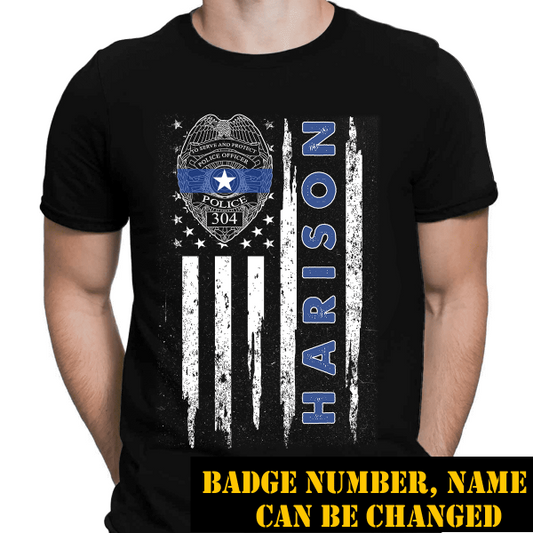 Thin Blue Line  Police Name Personalized T-Shirt, Best Gifts For Police Officers