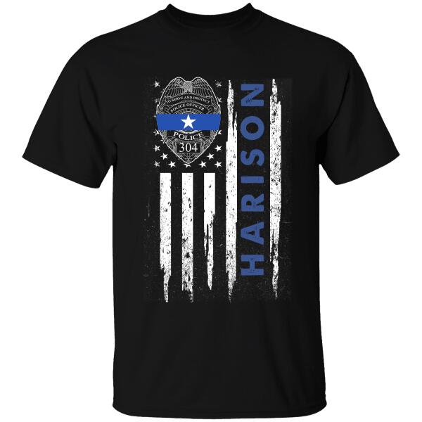 Thin Blue Line  Police Name Personalized T-Shirt, Best Gifts For Police Officers