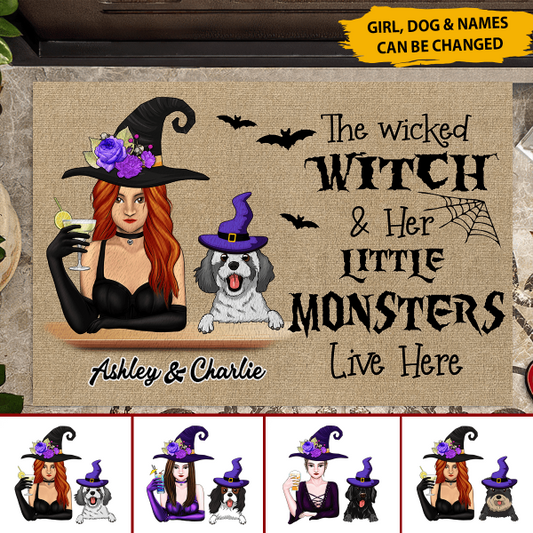 The Wicked Witch & Her Little Monster Live Here Personalized Welcome Doormat, Best Gift For Halloween Home Decoration