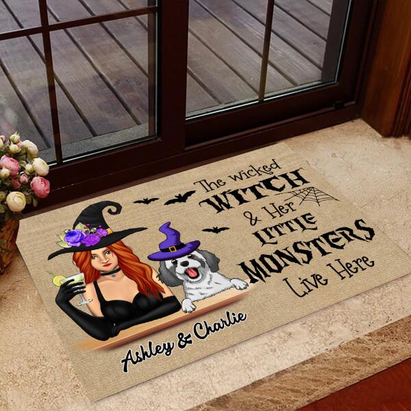The Wicked Witch & Her Little Monster Live Here Personalized Welcome Doormat, Best Gift For Halloween Home Decoration