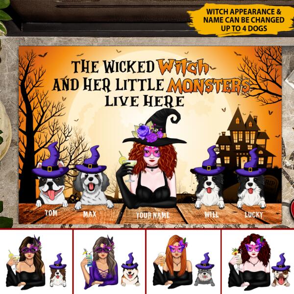 The Wicked Witch And Her Little Monsters Live Here Personalized Welcome Doormat, Best Gift For Home Decoration