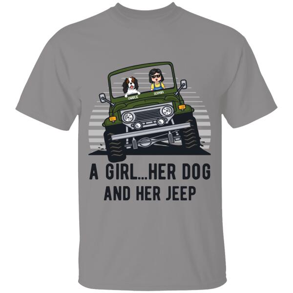 A Girl, Her Dog and Her Jeep Personalized T-Shirt, Best Gift for Girls and Dog Lovers