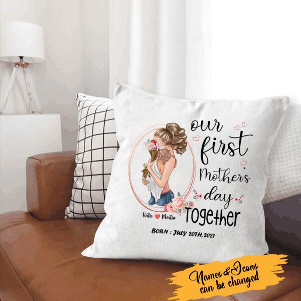 Our First Mother's Day Together Born Personalized T-shirt, Mug, Poster, Canvas Throw Pillow, Canvas, Special Gifts From Mom To Son And Daughter