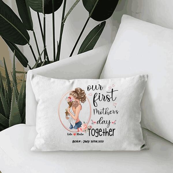 Our First Mother's Day Together Born Personalized T-shirt, Mug, Poster, Canvas Throw Pillow, Canvas, Special Gifts From Mom To Son And Daughter