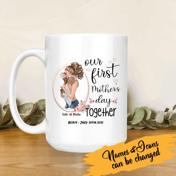 Our First Mother's Day Together Born Personalized T-shirt, Mug, Poster, Canvas Throw Pillow, Canvas, Special Gifts From Mom To Son And Daughter