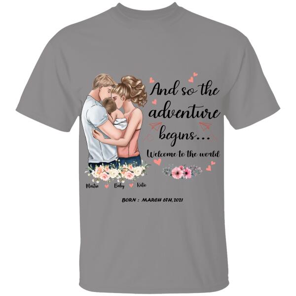 And So The Adventure Begins Welcome To The World Personalized T-shirt, Mug, Canvas, Poster, Canvas Throw Pillow, Special Gifts From Mom And Dad To Their Baby