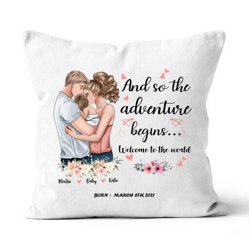 And So The Adventure Begins Welcome To The World Personalized T-shirt, Mug, Canvas, Poster, Canvas Throw Pillow, Special Gifts From Mom And Dad To Their Baby