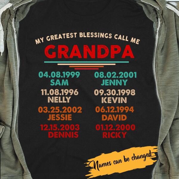 Greatest Blessing Grandpa Personalized T-Shirt Father's Day