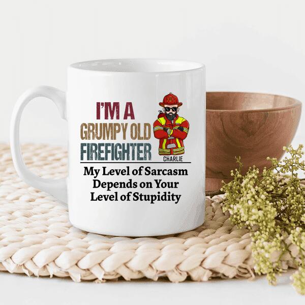 I'm A Grumpy Old Firefighter My Level Of Sarcasm Personalized T-Shirt, Best Gift For Firefighter