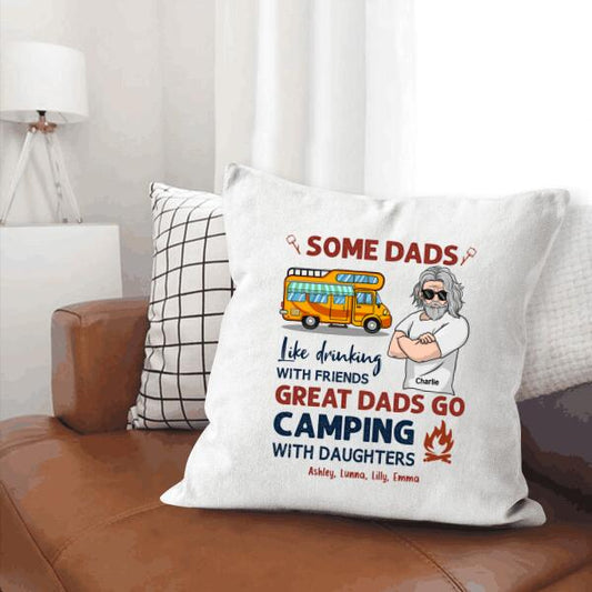 Great Dads Go CampingWith Daughters Personalized Gift Canvas Throw Pillow