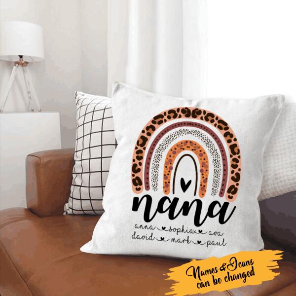 Rainbow Nana Personalized Canvas Throw Pillow Special Gift For Grandma Nana Mother