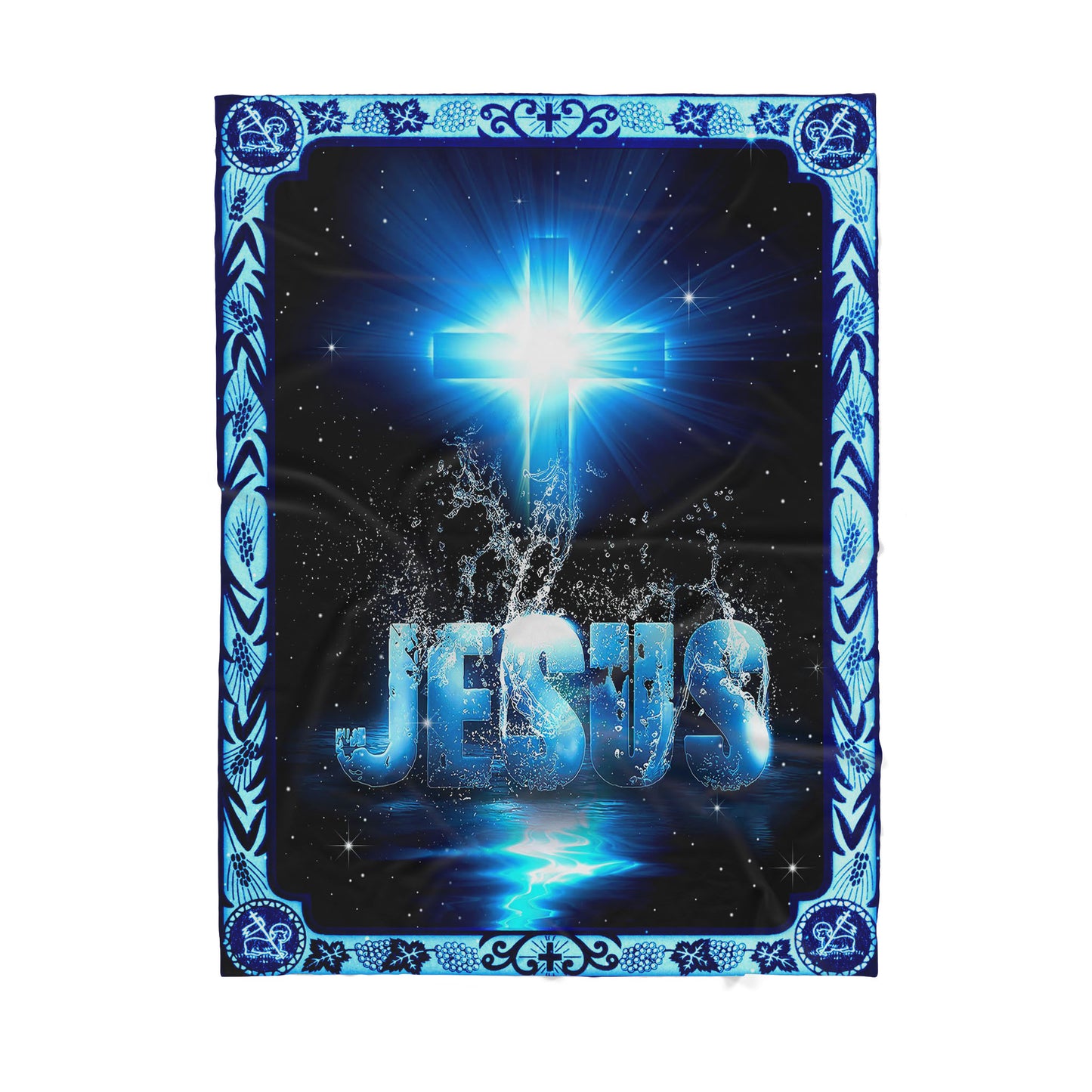 Blue Jesus Cross  Sharpa Blanket TA