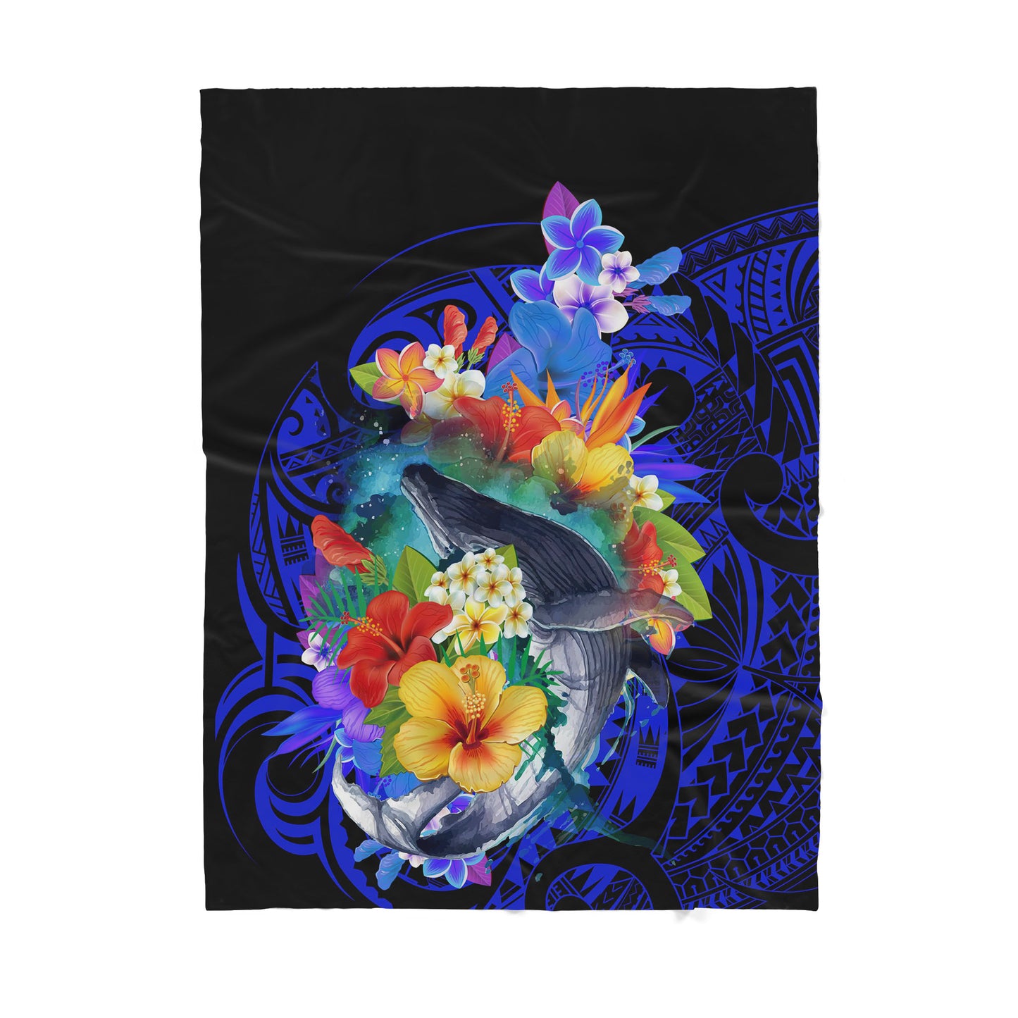 Amazing Kanaka Maoli Humpback Whale Flowers Sherpa Blanket ML