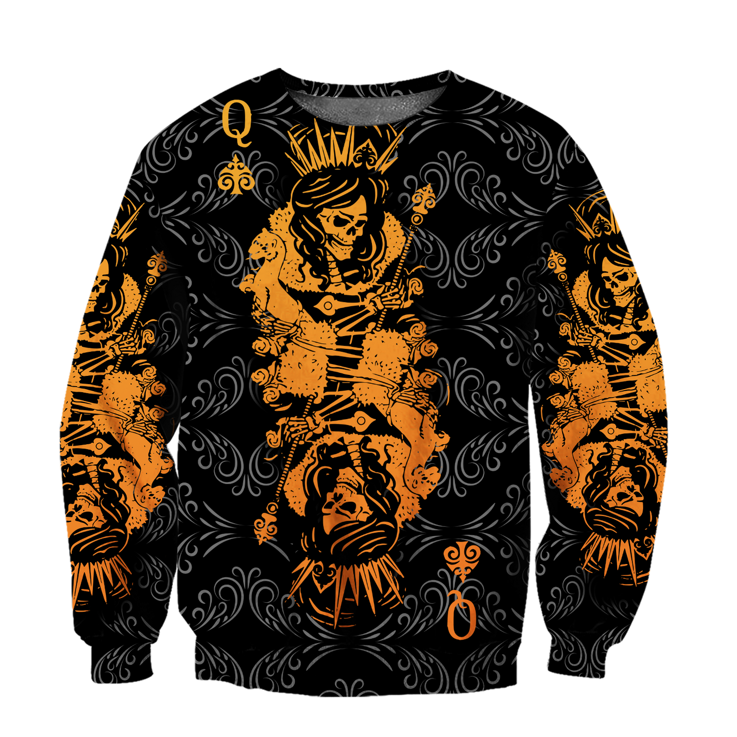 3D Queen Spade Skull Poker Over Printed Hoodie