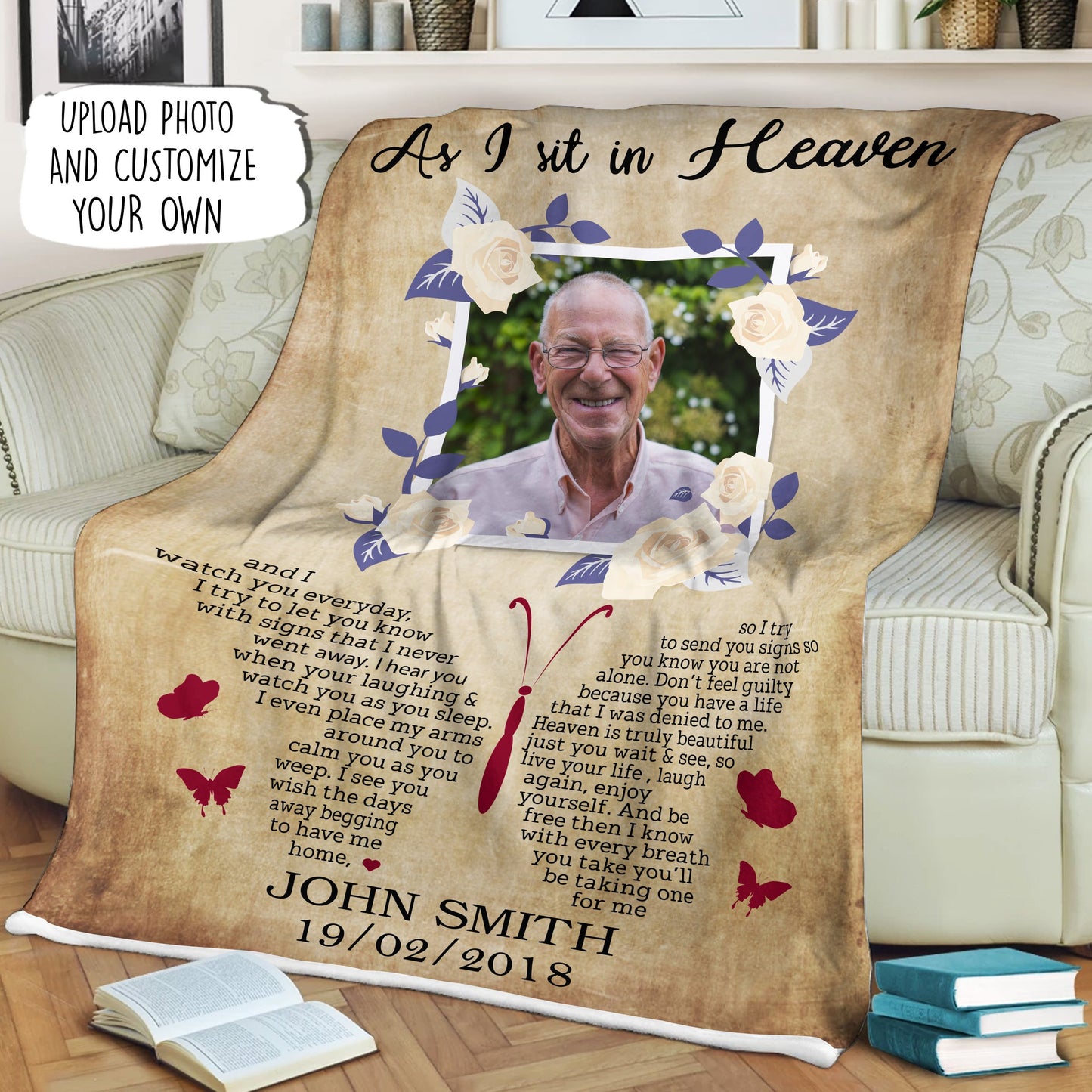 As I Sit In The Heaven Personalized Memorial Blanket For Family Members With Your Own Photo