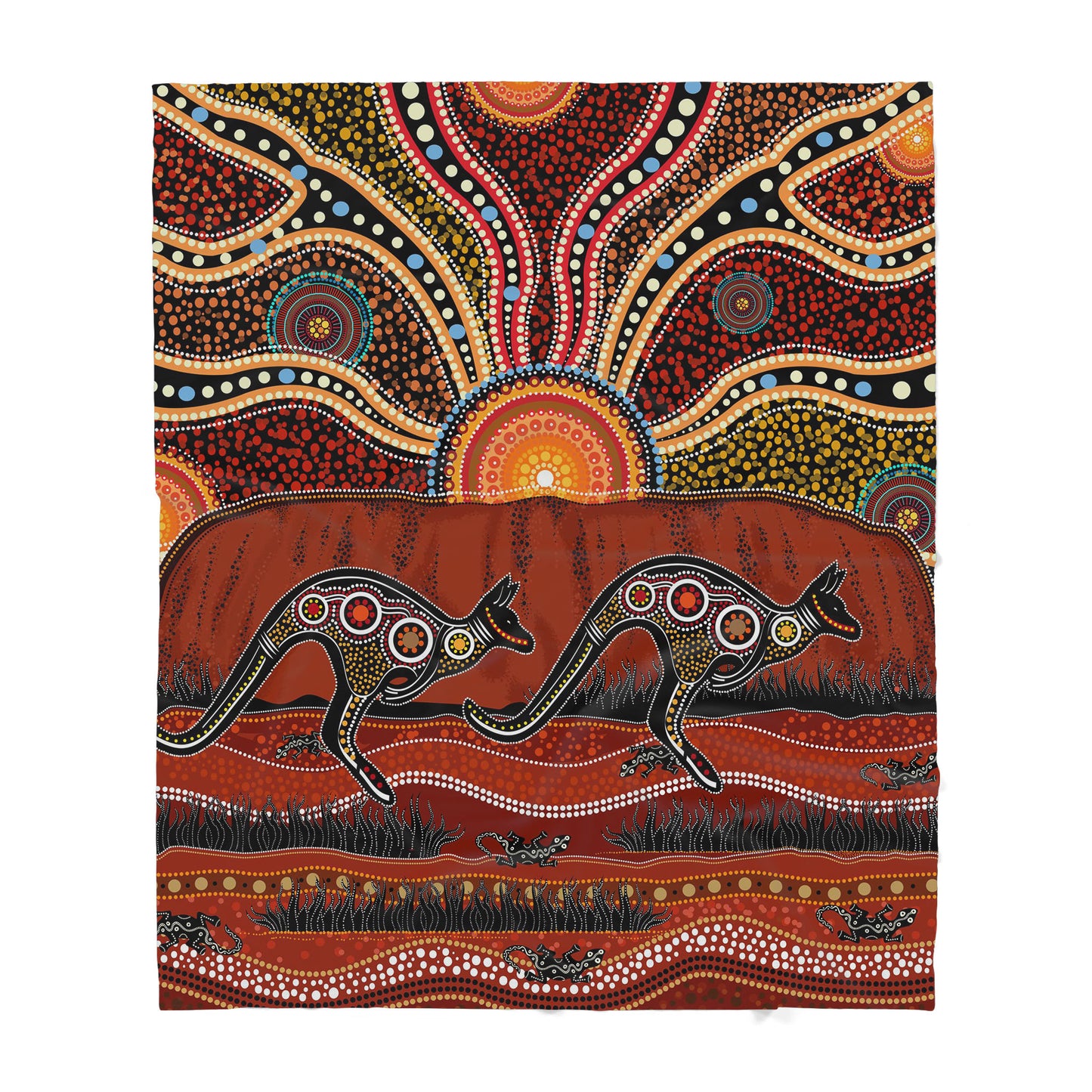Aboriginal Pattern Australia Indigenous Kangoroo running Sherpa Blanket HC