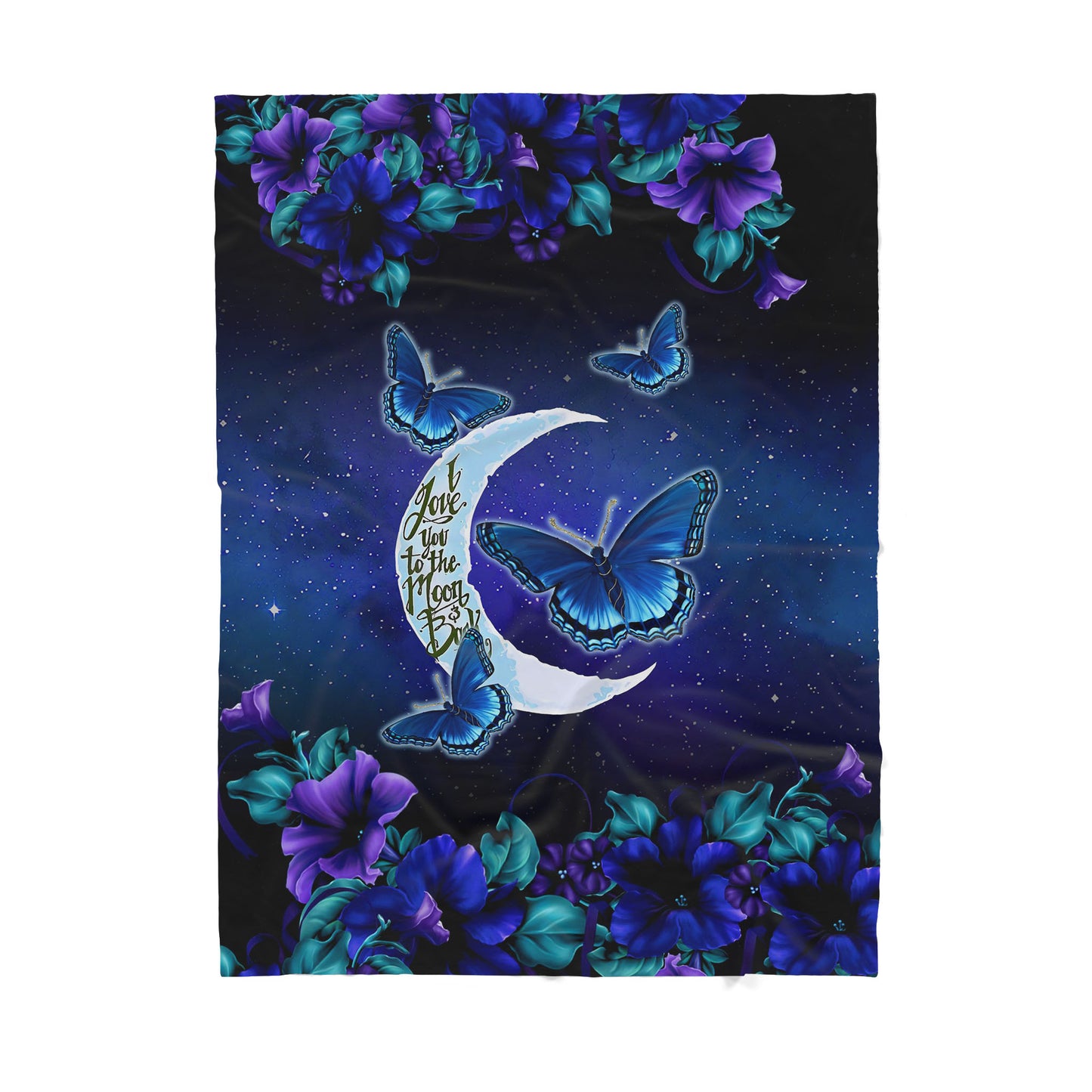 Butterfly Sun and Moon Blue Sherpa Blanket