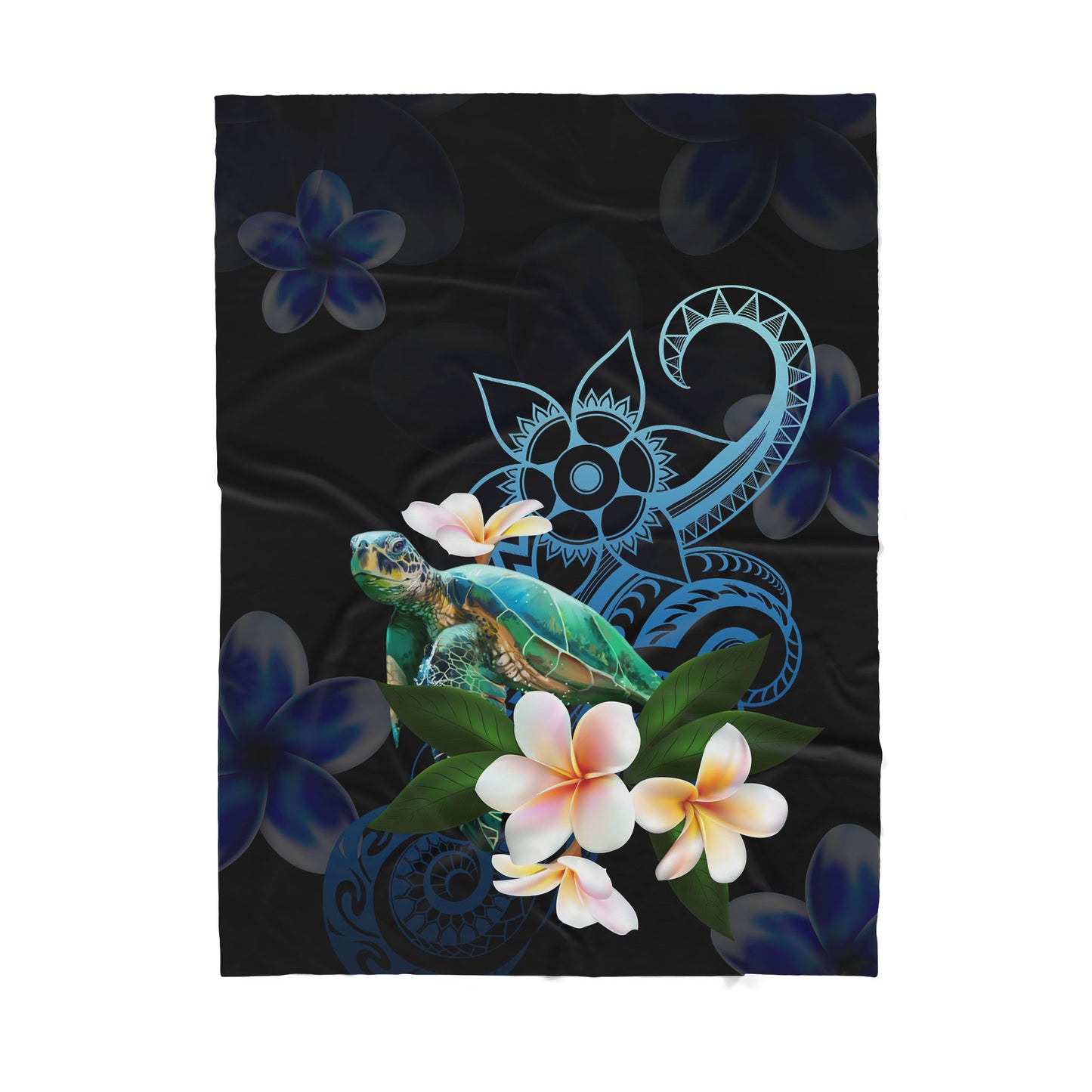 Amazing Polynesian Turtle With Frangipani Sherpa Blanket ML