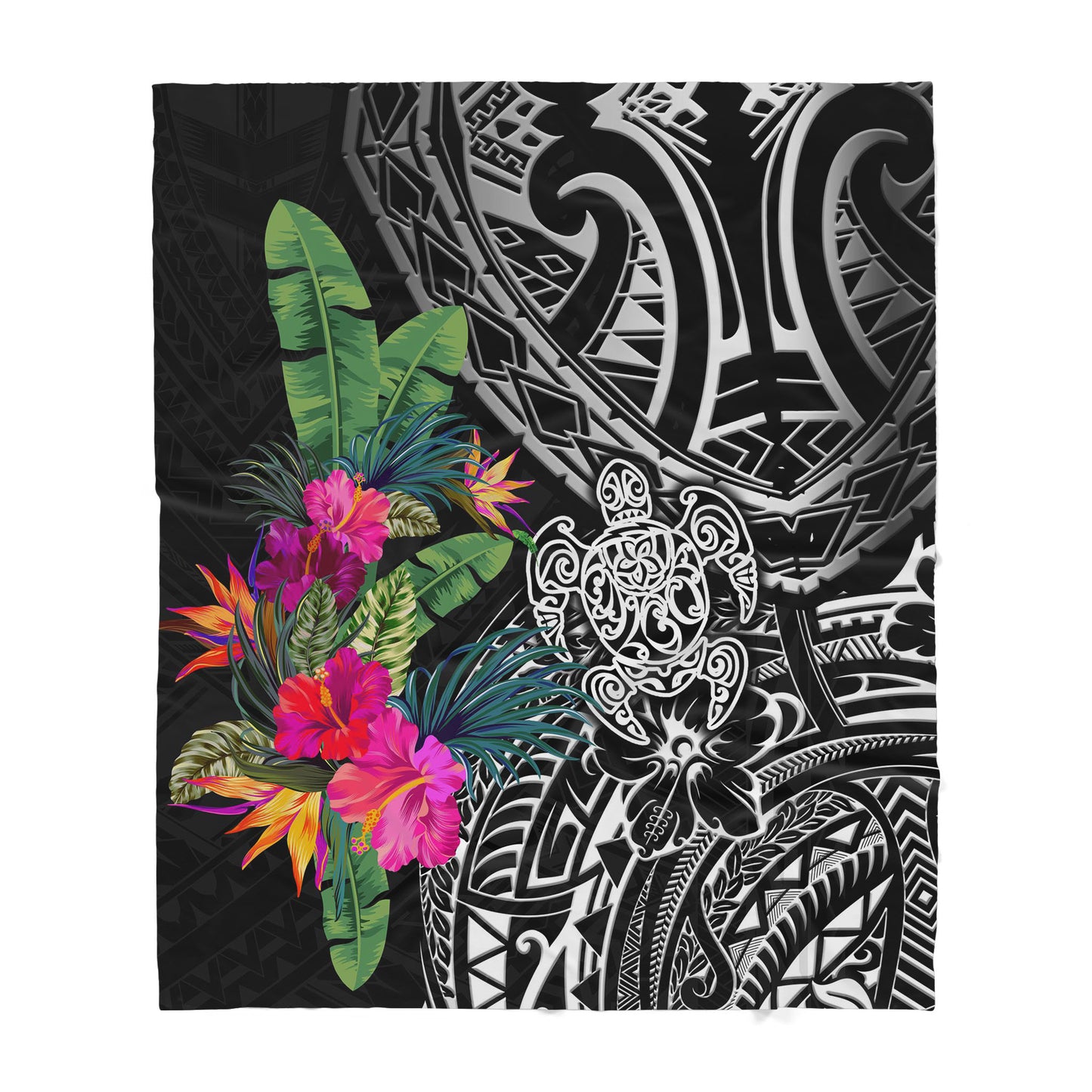 Amazing Hibiscus Flower Turtle Sherpa Blanket