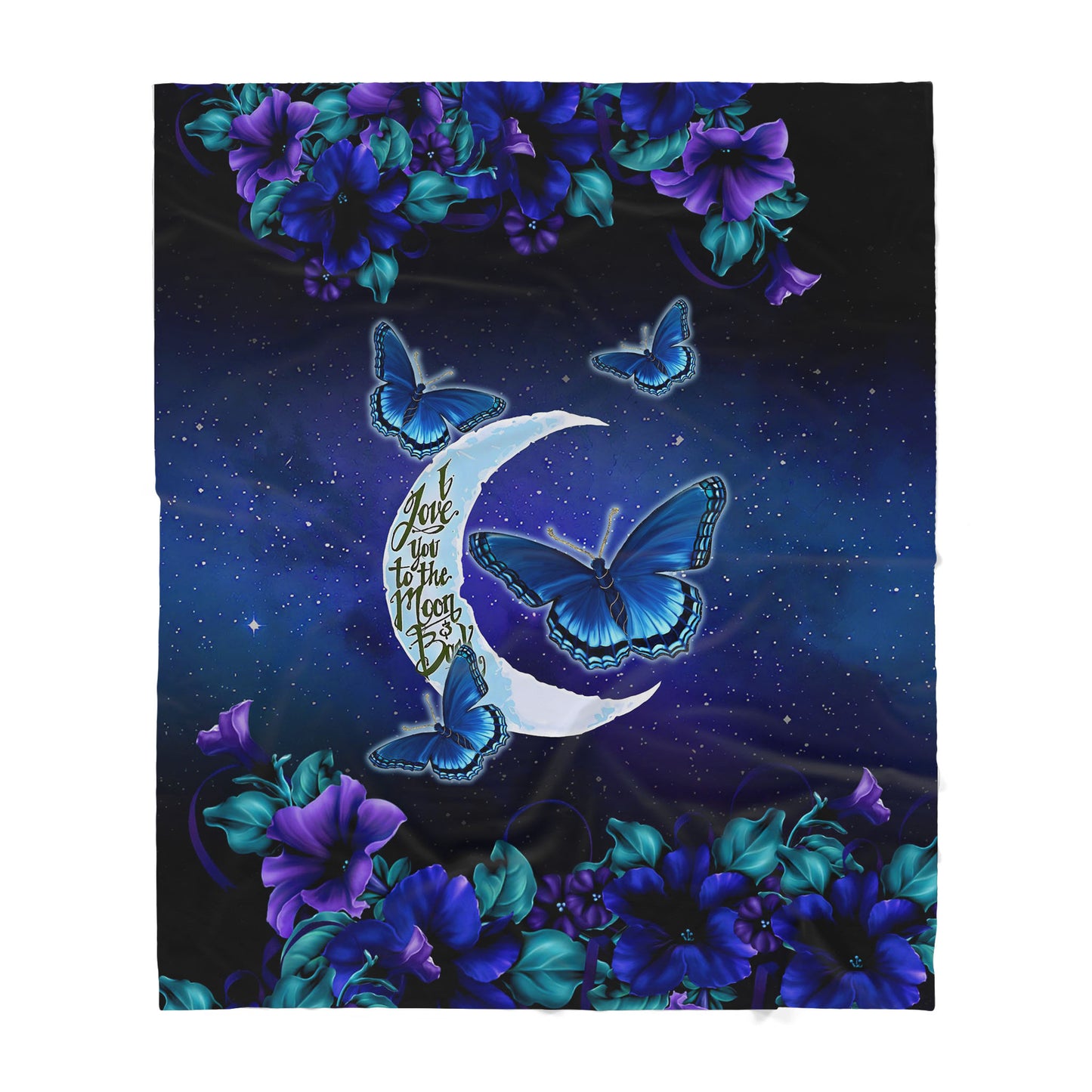 Butterfly Sun and Moon Blue Sherpa Blanket