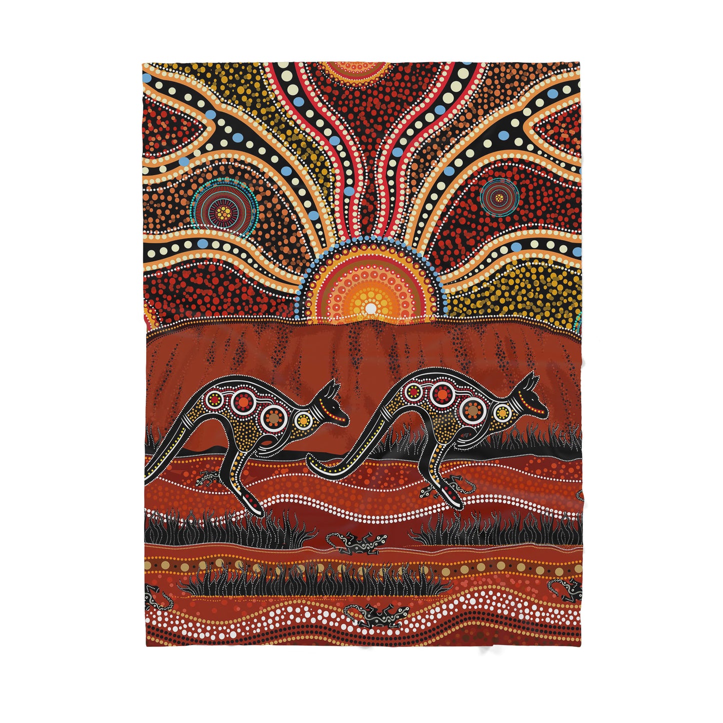 Aboriginal Pattern Australia Indigenous Kangoroo running Sherpa Blanket HC