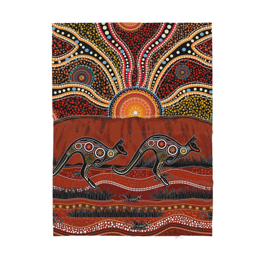 Aboriginal Pattern Australia Indigenous Kangoroo running Sherpa Blanket HC
