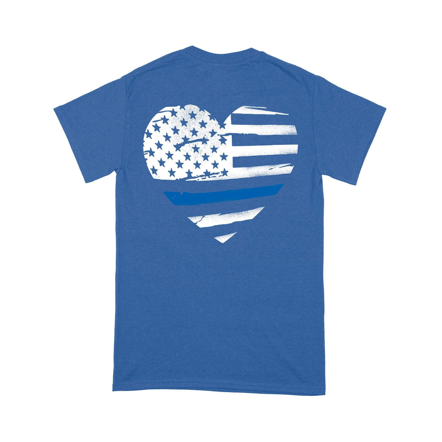 Thin Blue Line Distressed Heart (Front & Back) Standard T-Shirt Police Tee
